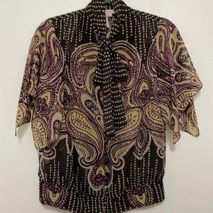 BCBGeneration Paisley Print Sheer Tie Neck Blouse Size 6